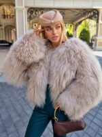 КУРТКА КОЖАНАЯ ИЗ НАТУРАЛЬНОГО МЕХА ЛАМЫ — бежевый, 50 см — фото 3
