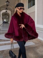 ПОНЧО ИЗ ШЕРСТИ С ОТДЕЛКОЙ МЕХА АУКЦИОННОГО ФИНСКОГО ПЕСЦА — фото 5
